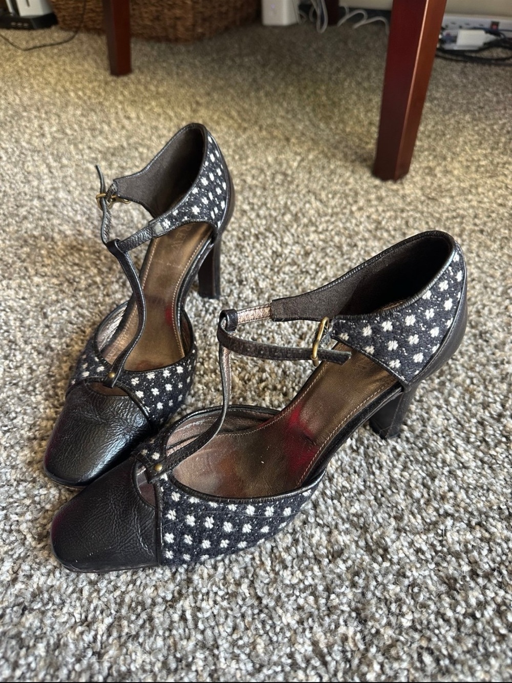 J.Crew Black And White Dotted Vintage Looking Leather High Heels Size 6